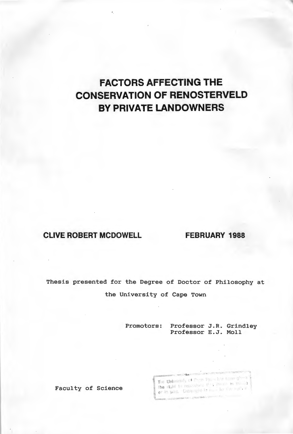 Factors Affecting the Conservation of Renosterveld by Private Landowners