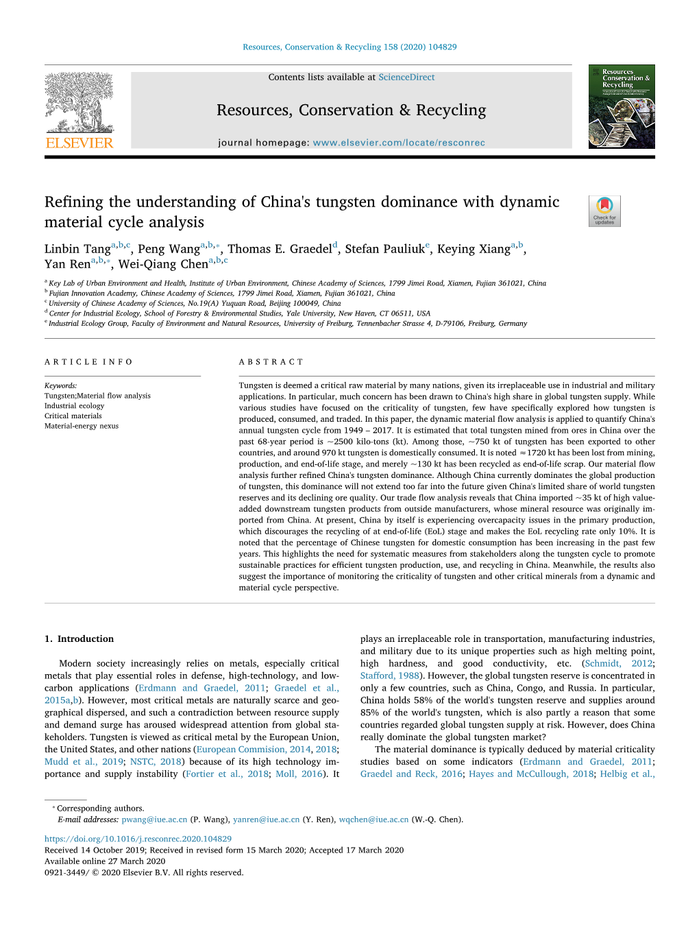 Refining the Understanding of China's Tungsten Dominance with Dynamic