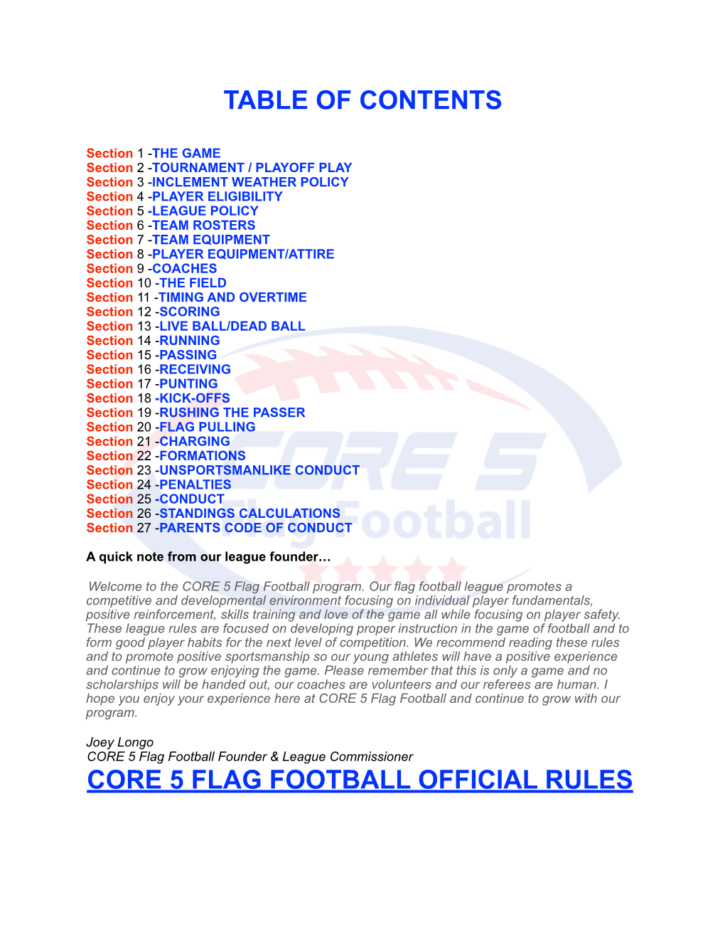 Core 5 Flag Football Official Rules Final 1 6 2021