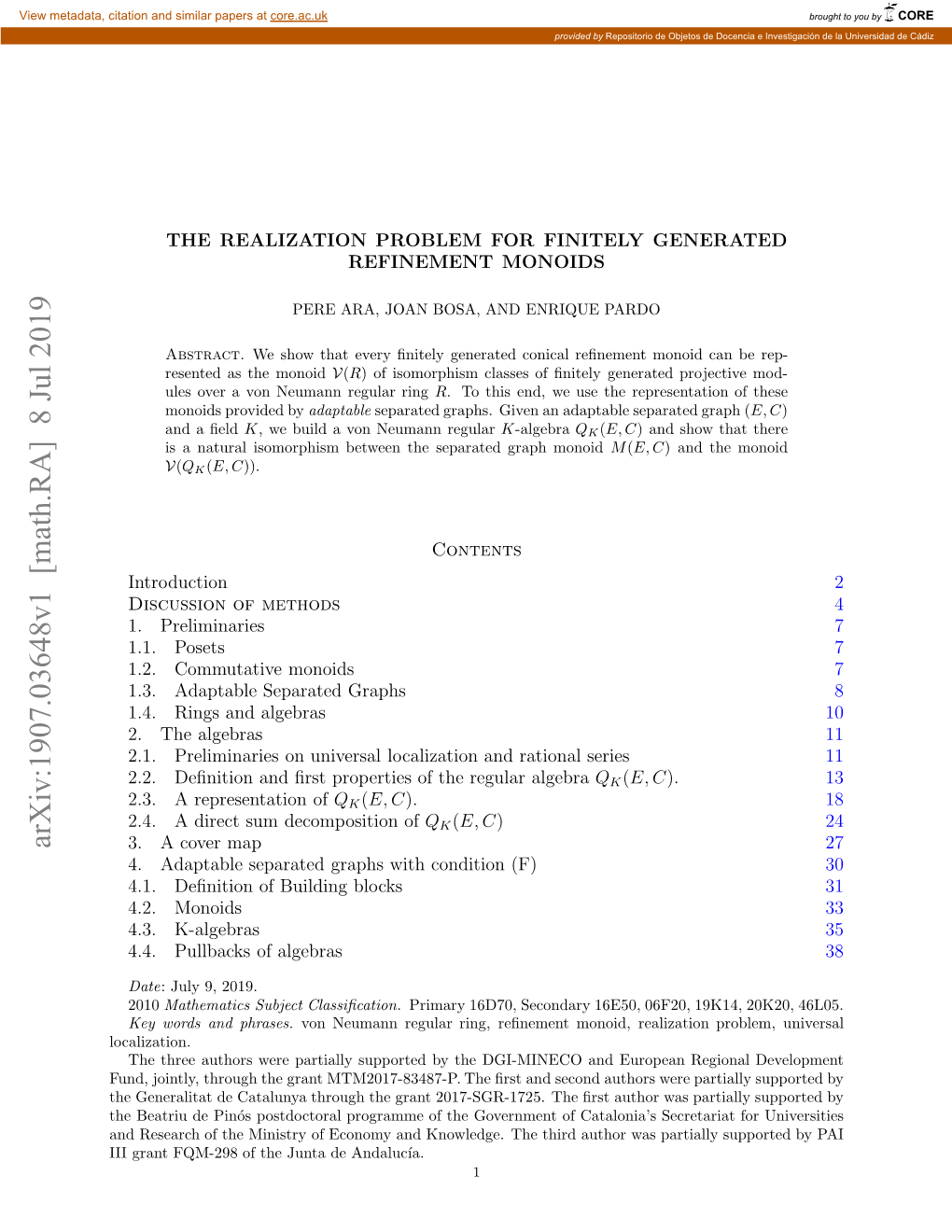 Arxiv:1907.03648V1 [Math.RA] 8 Jul 2019 N Eerho H Iityo Cnm N Nweg.Tetida Andaluc´Ia