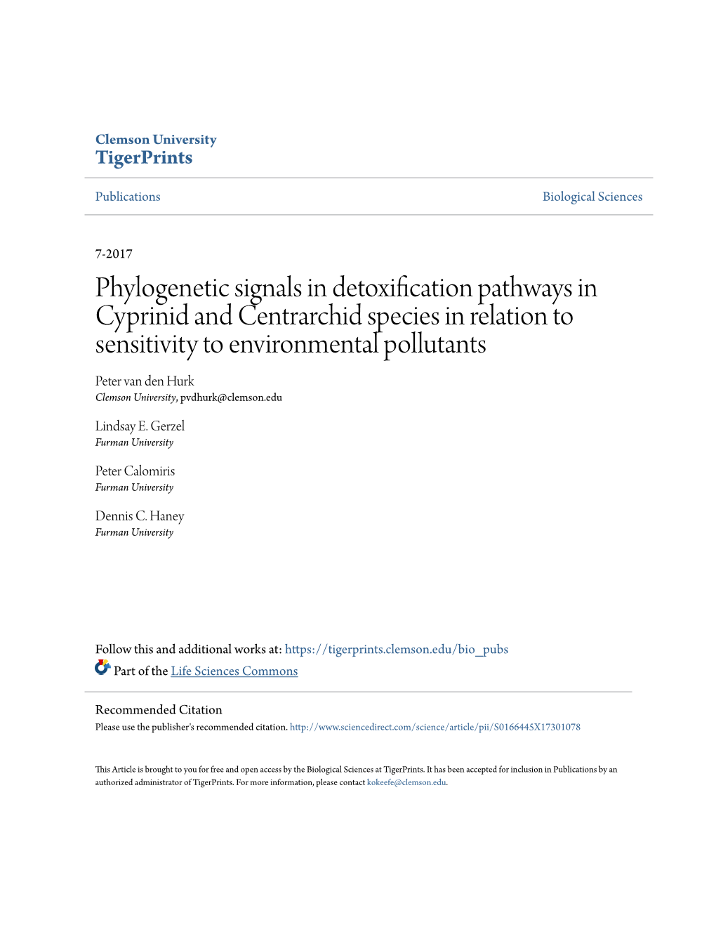 Phylogenetic Signals in Detoxification Pathways in Cyprinid And