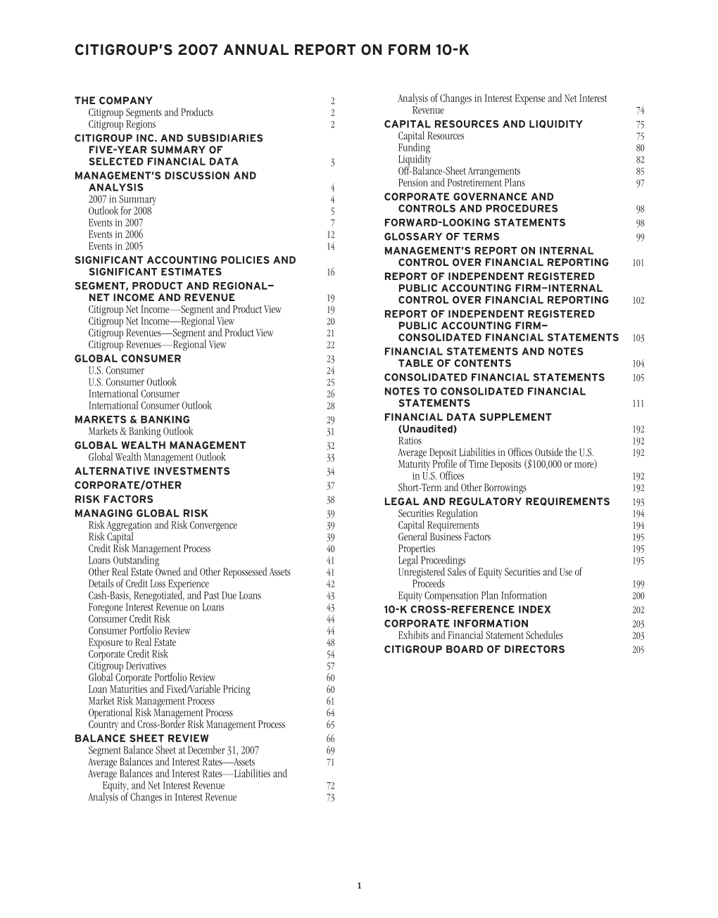 Citigroup's 2007 Annual Report on Form 10-K