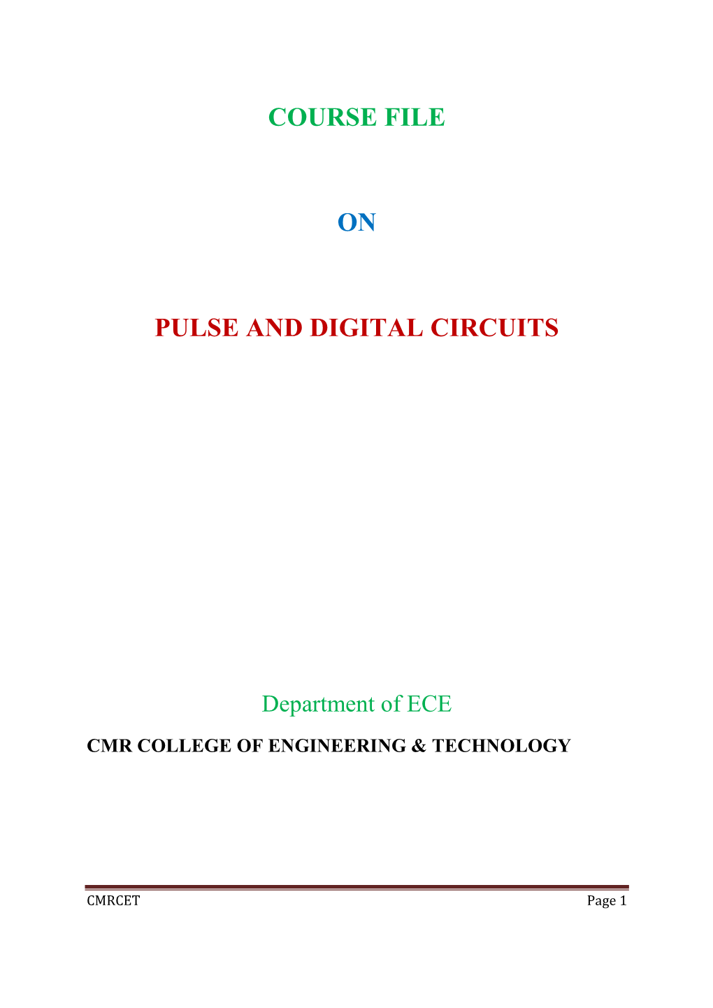 Course File on Pulse and Digital Circuits