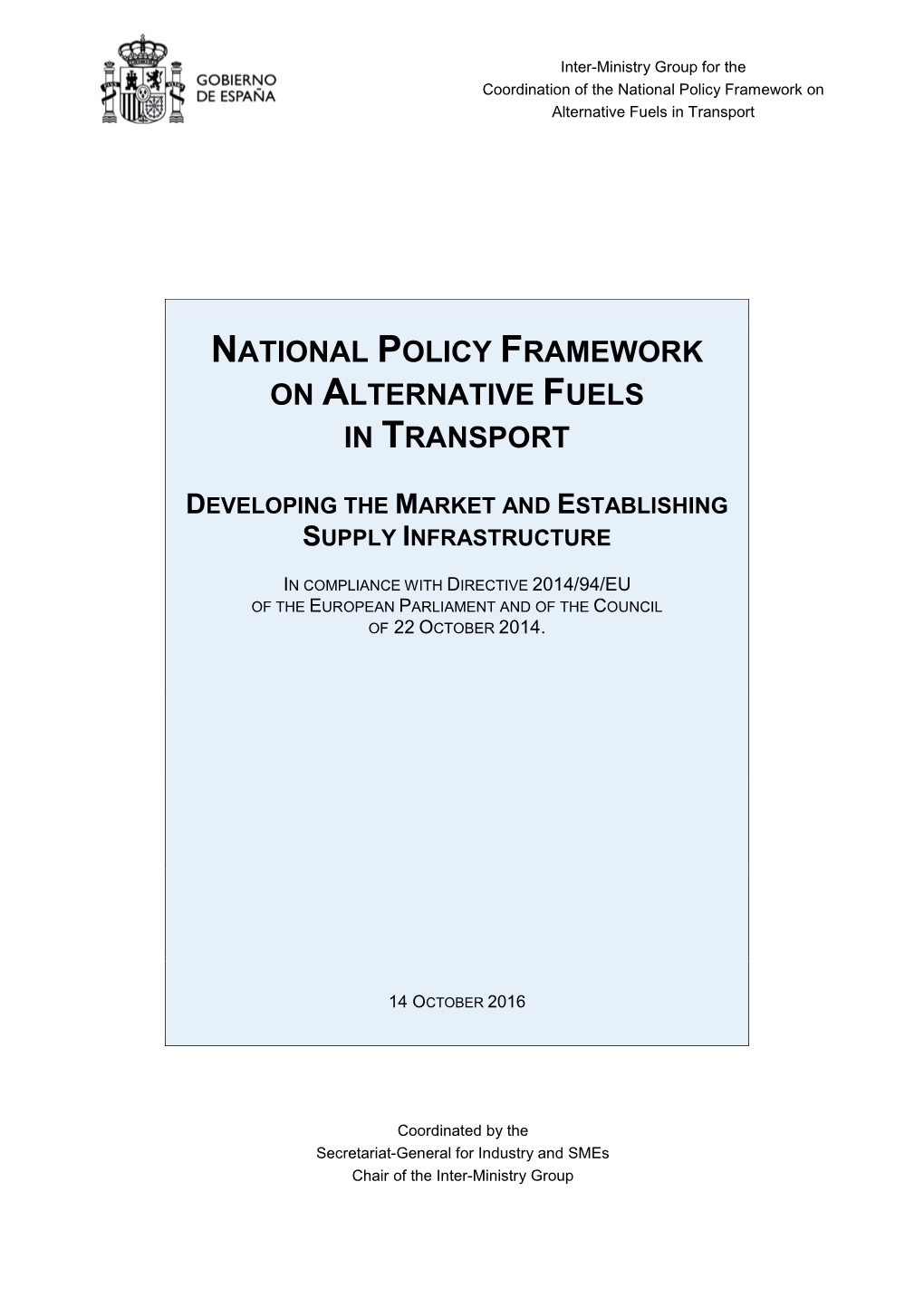 National Policy Framework on Alternative Fuels in Transport