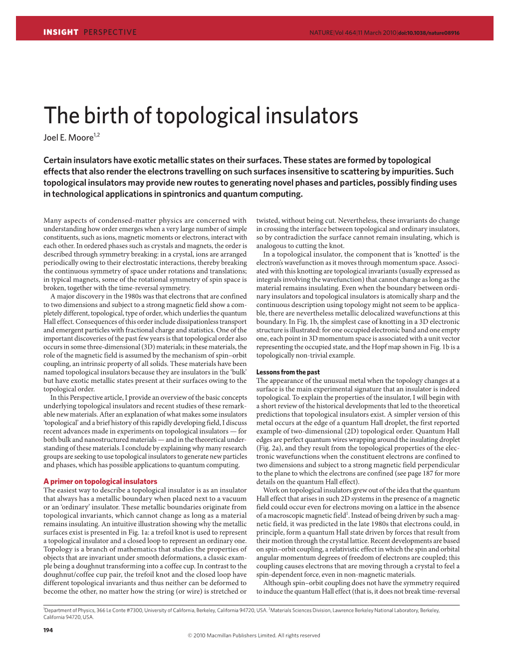 The Birth of Topological Insulators Joel E