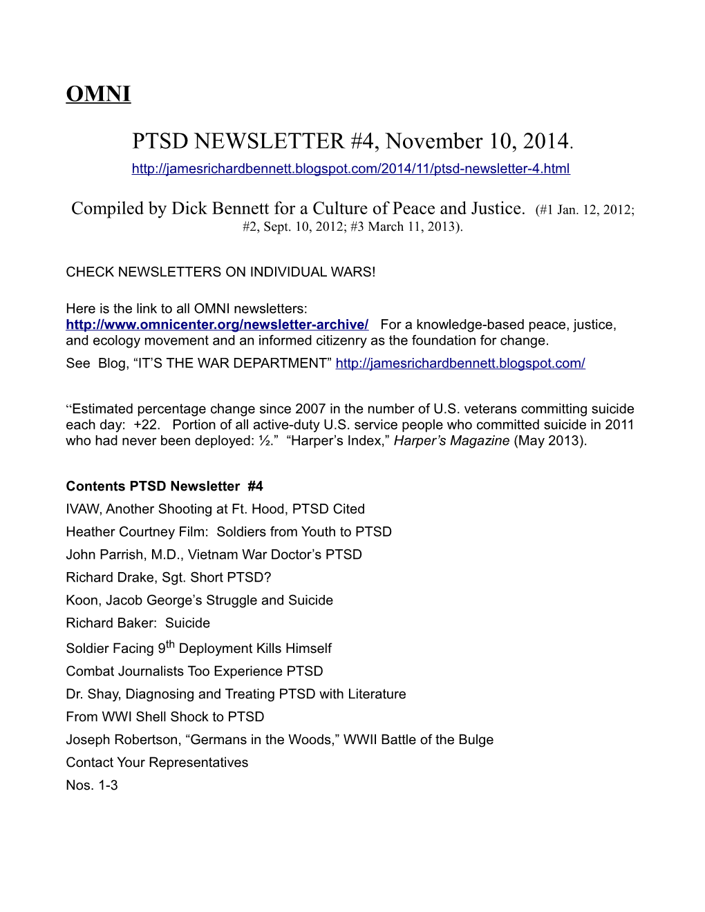 November 10 2014, Ptsd Newsletter #4