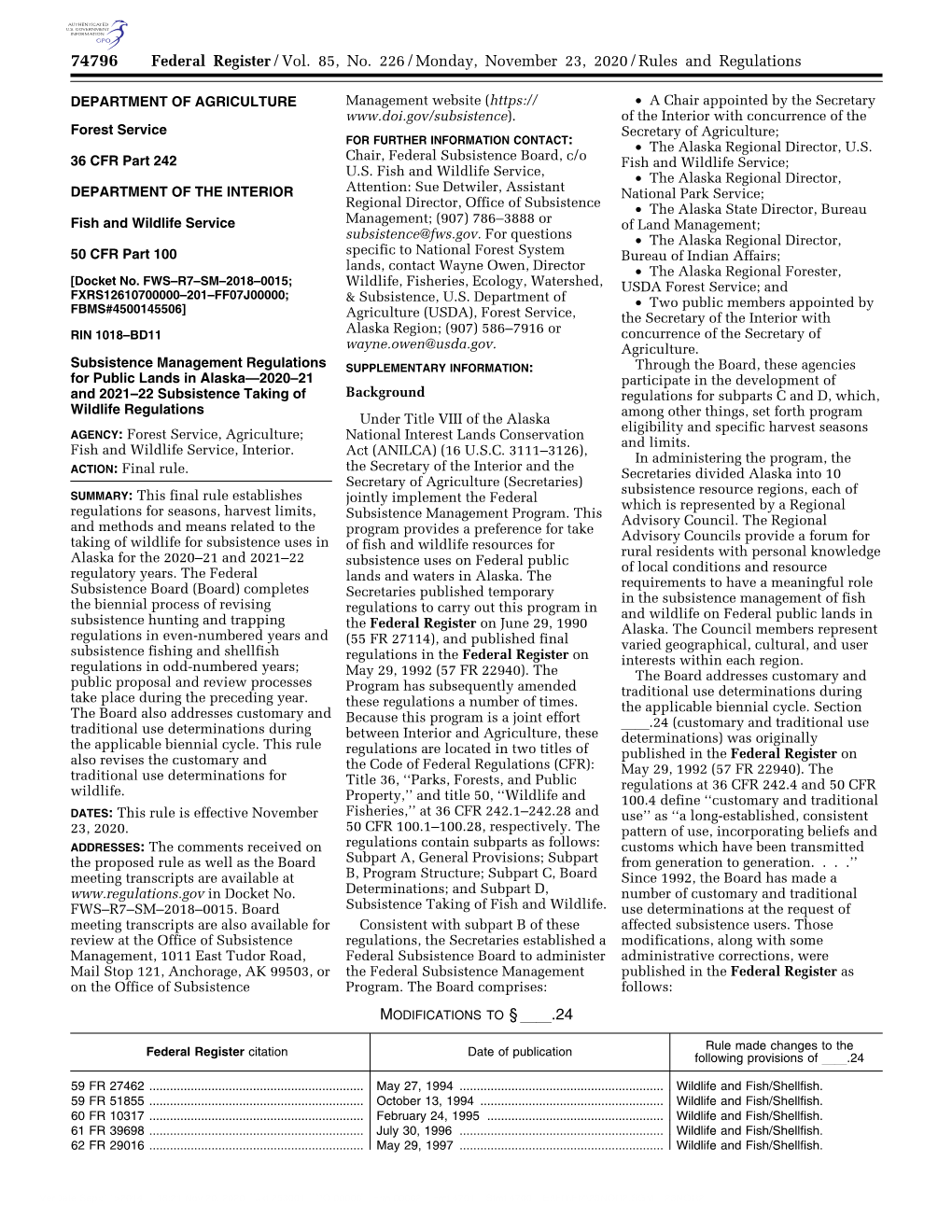 Federal Register/Vol. 85, No. 226/Monday, November 23, 2020