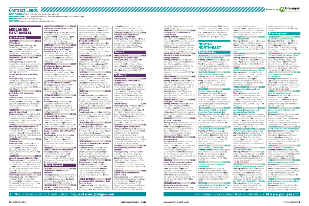 Contract Leads Powered by EARLY PLANNING Projects in Planning up to Detailed Plans Submitted