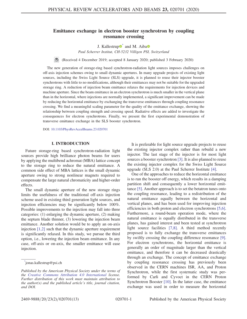 Emittance Exchange in Electron Booster Synchrotron by Coupling Resonance Crossing