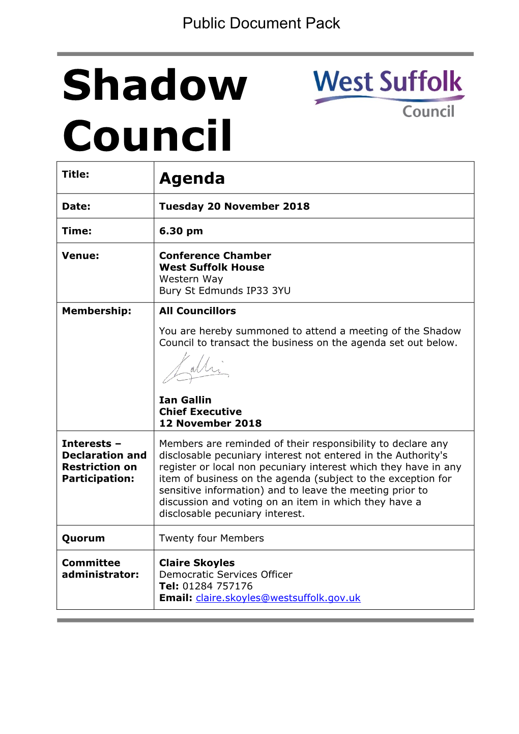 (Public Pack)Agenda Document for Shadow Council, 20/11/2018 18:30