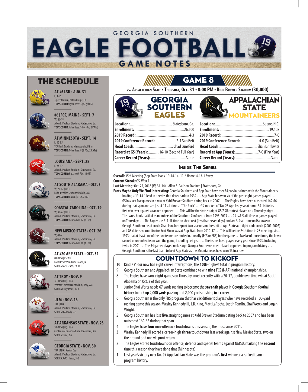 GAME 8 GEORGIA SOUTHERN EAGLES the Schedule