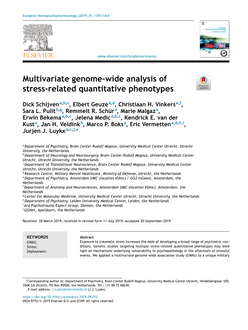 Multivariate Genome-Wide Analysis of Stress-Related Quantitative Phenotypes