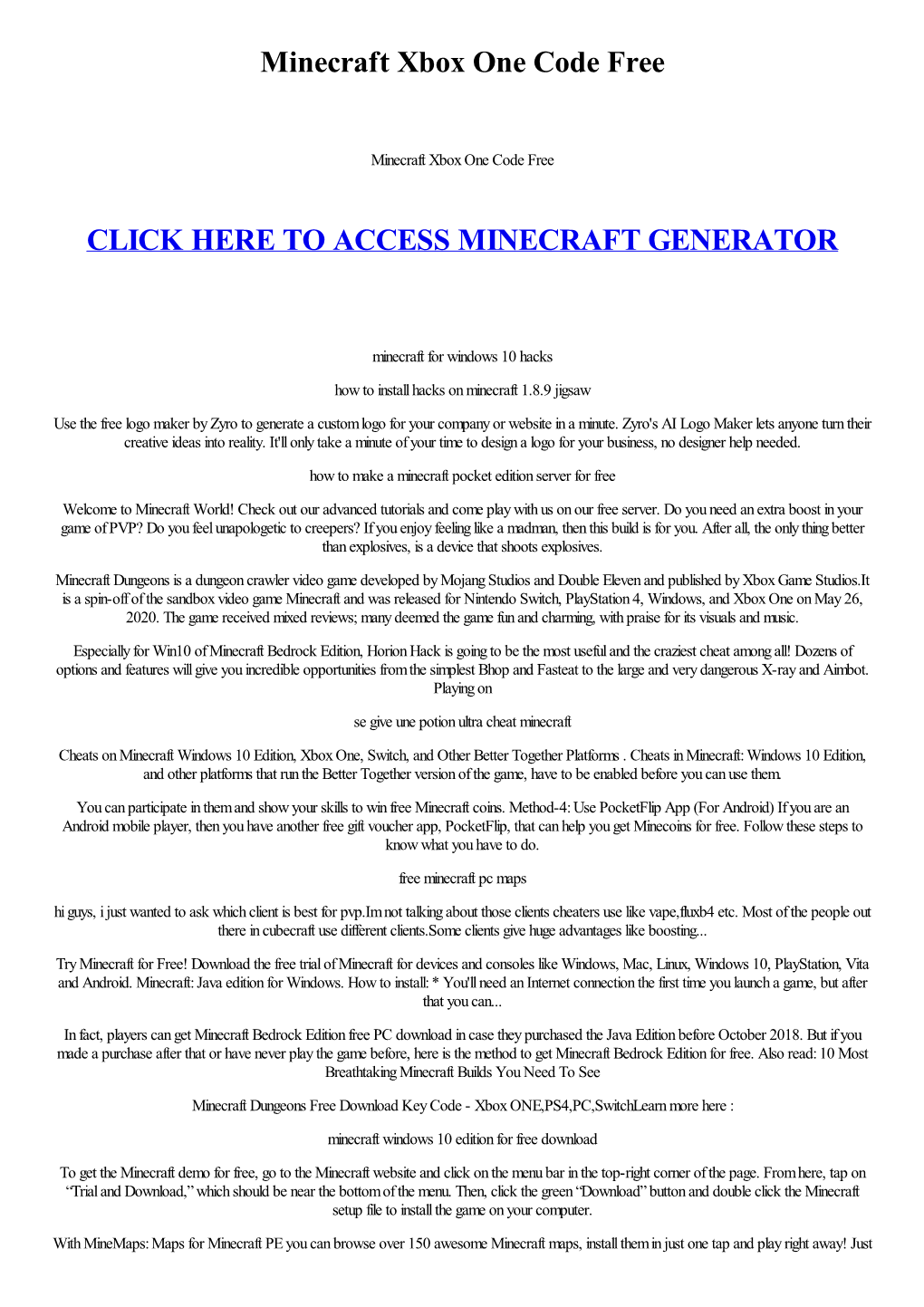 Minecraft Xbox One Code Free