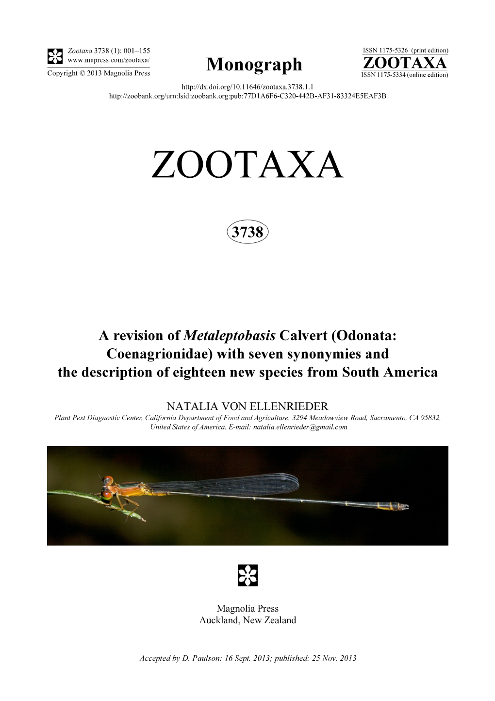 Odonata: Coenagrionidae) with Seven Synonymies and the Description of Eighteen New Species from South America