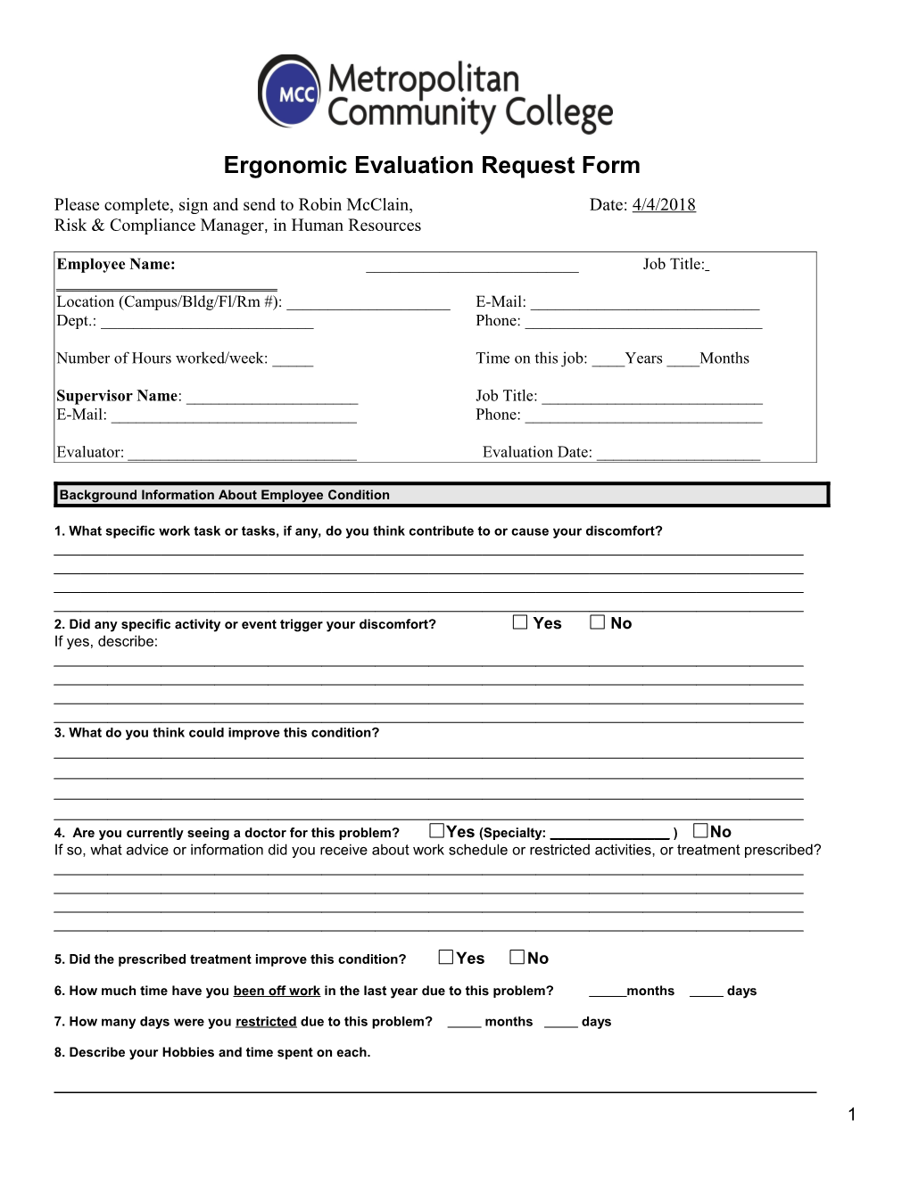 Ergonomics Evaluation Form