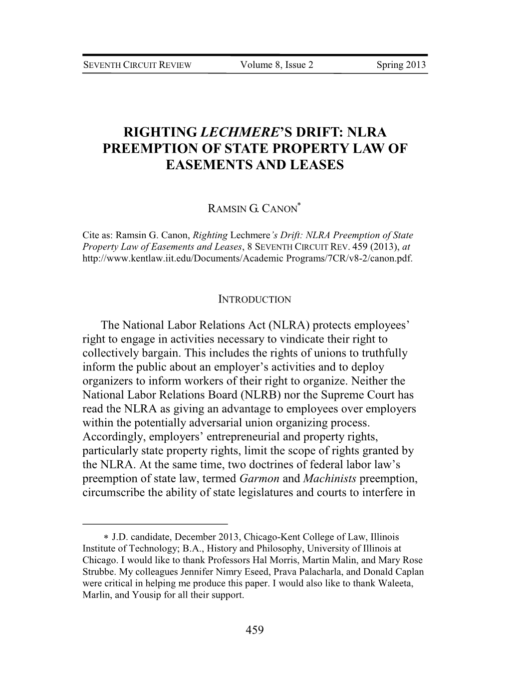 Righting Lechmere's Drift: NLRA Preemption of State Property Law Of