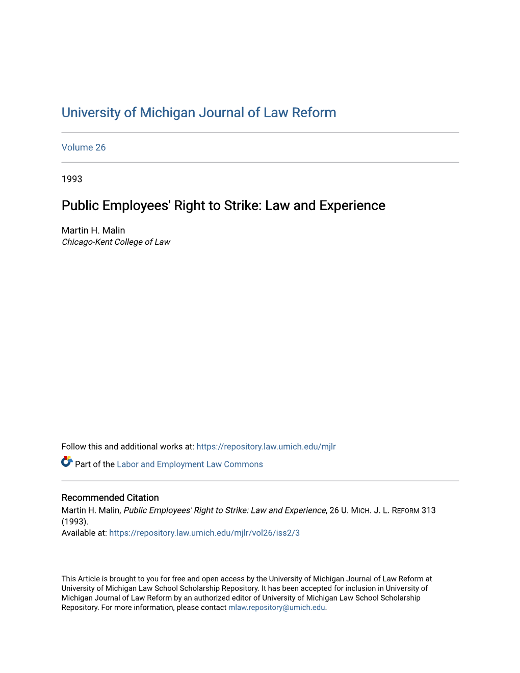 Public Employees' Right to Strike: Law and Experience