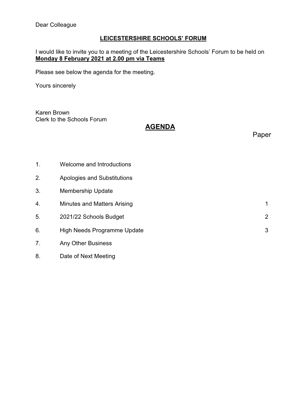 (Public Pack)Agenda Document for Leicestershire Schools' Forum, 08