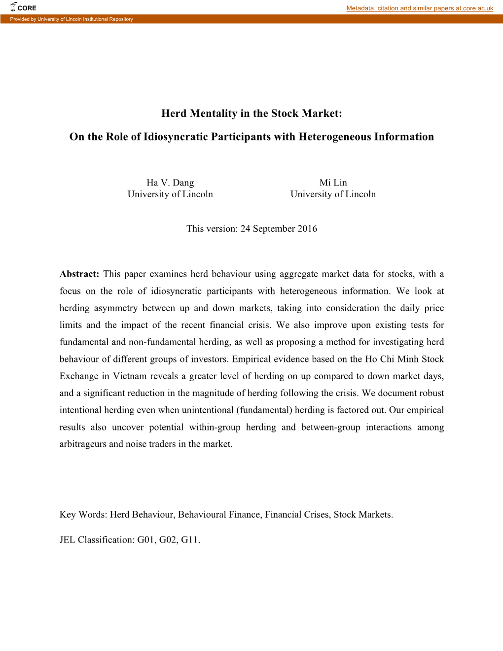 Herd Mentality in the Stock Market