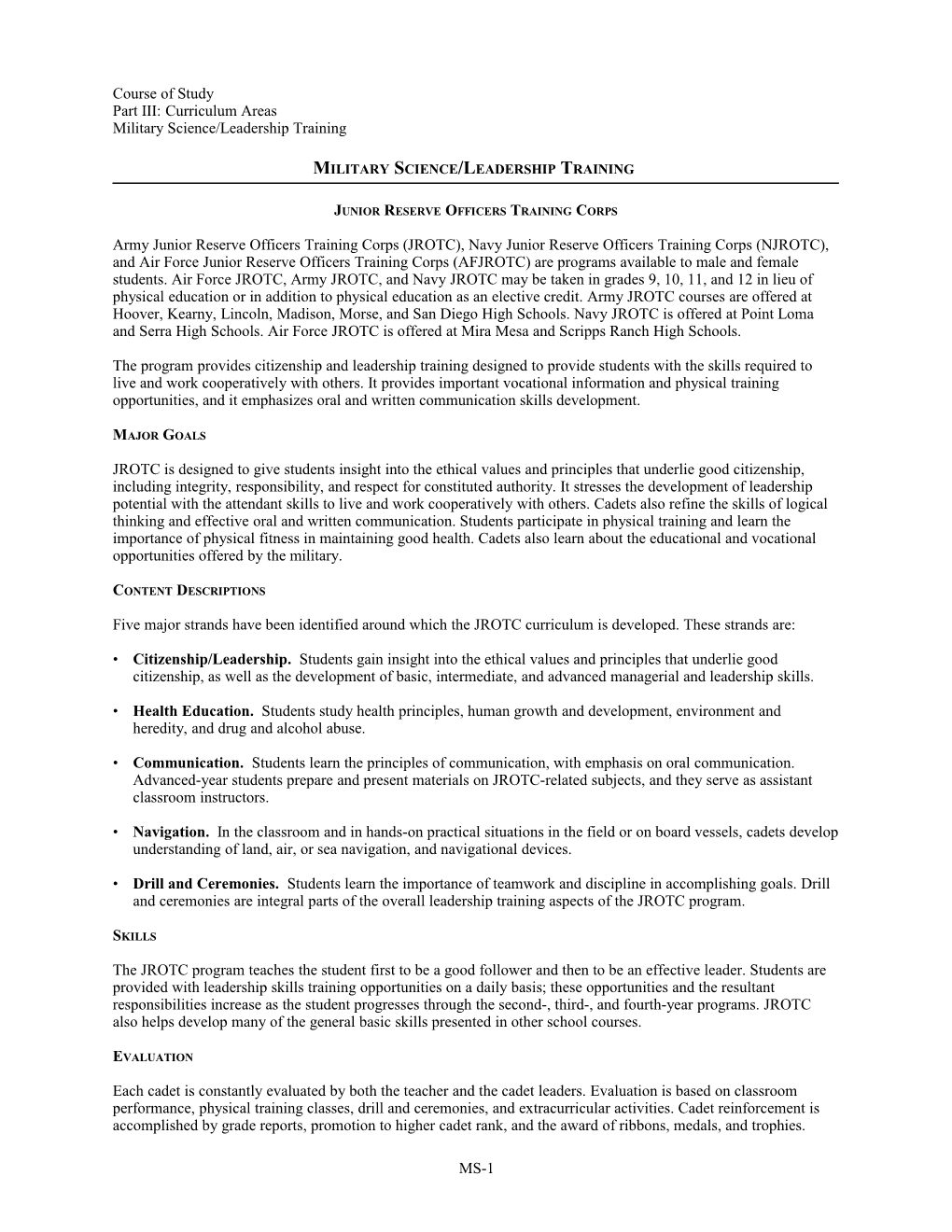 Part III: Curriculum Areas