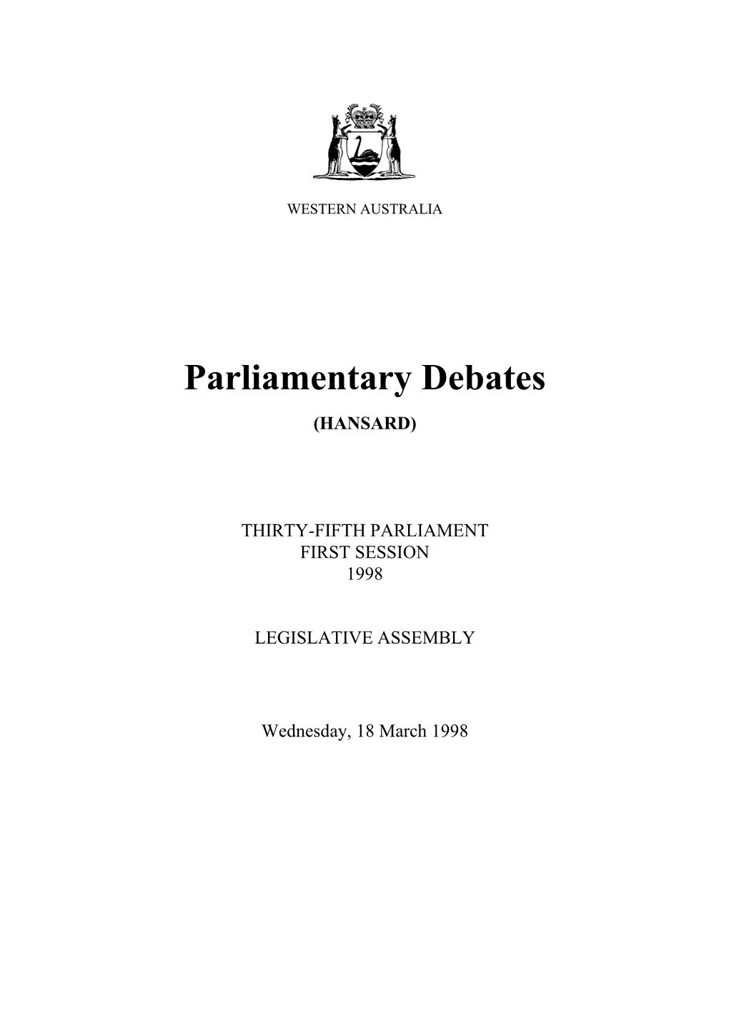 Assembly Wednesday, 18 March 1998