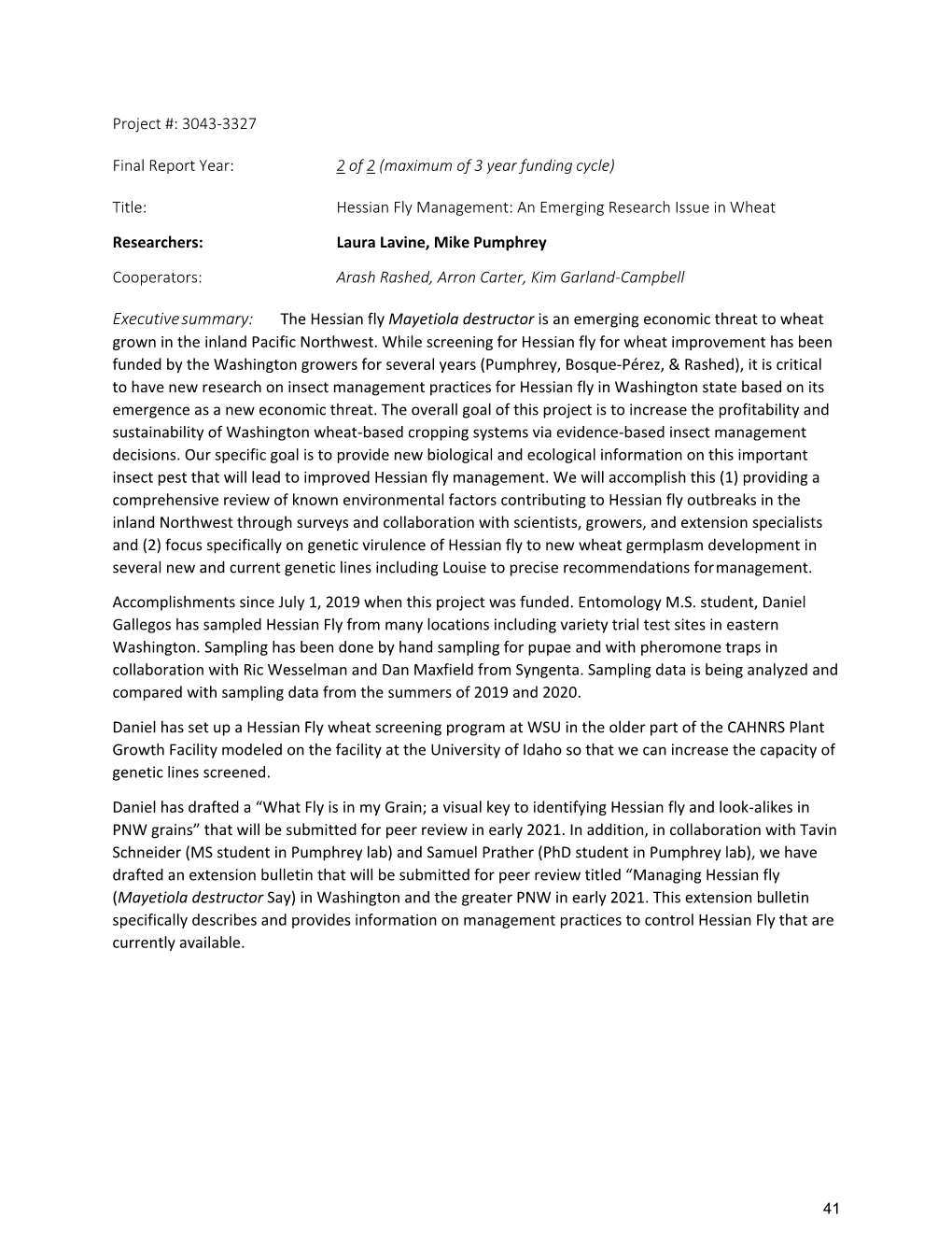 Hessian Fly Management: an Emerging Research Issue in Wheat