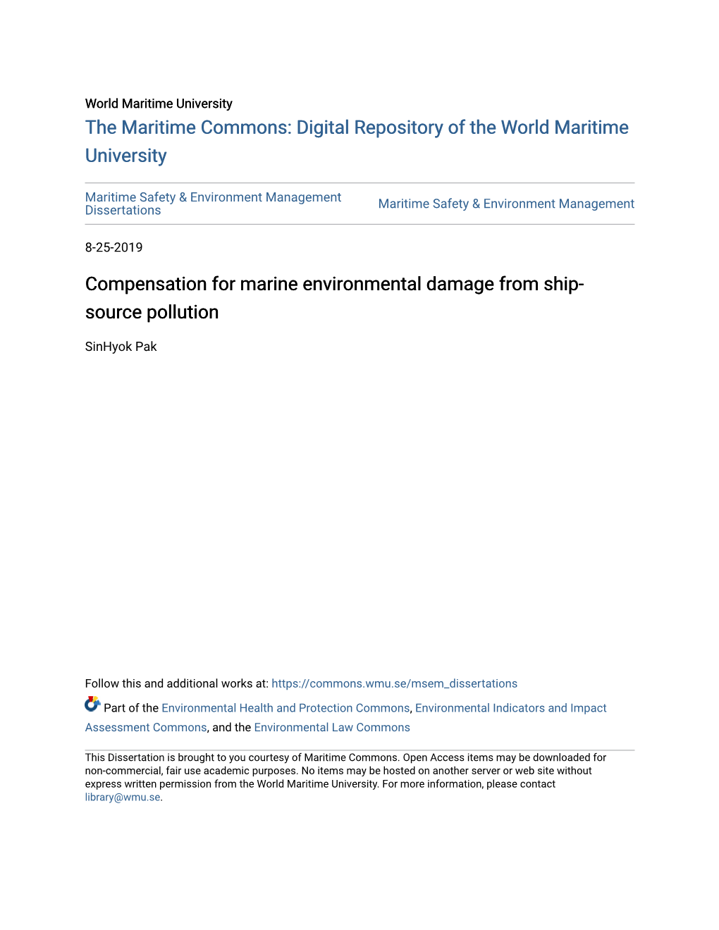 Compensation for Marine Environmental Damage from Ship- Source Pollution