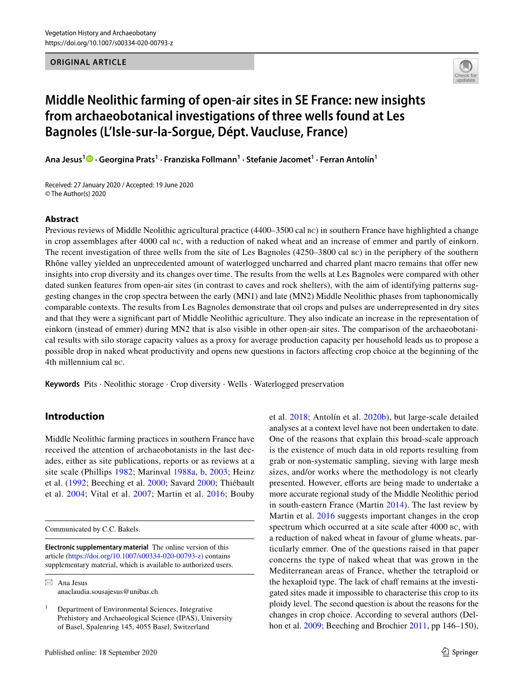 Middle Neolithic Farming of Open-Air Sites in SE France