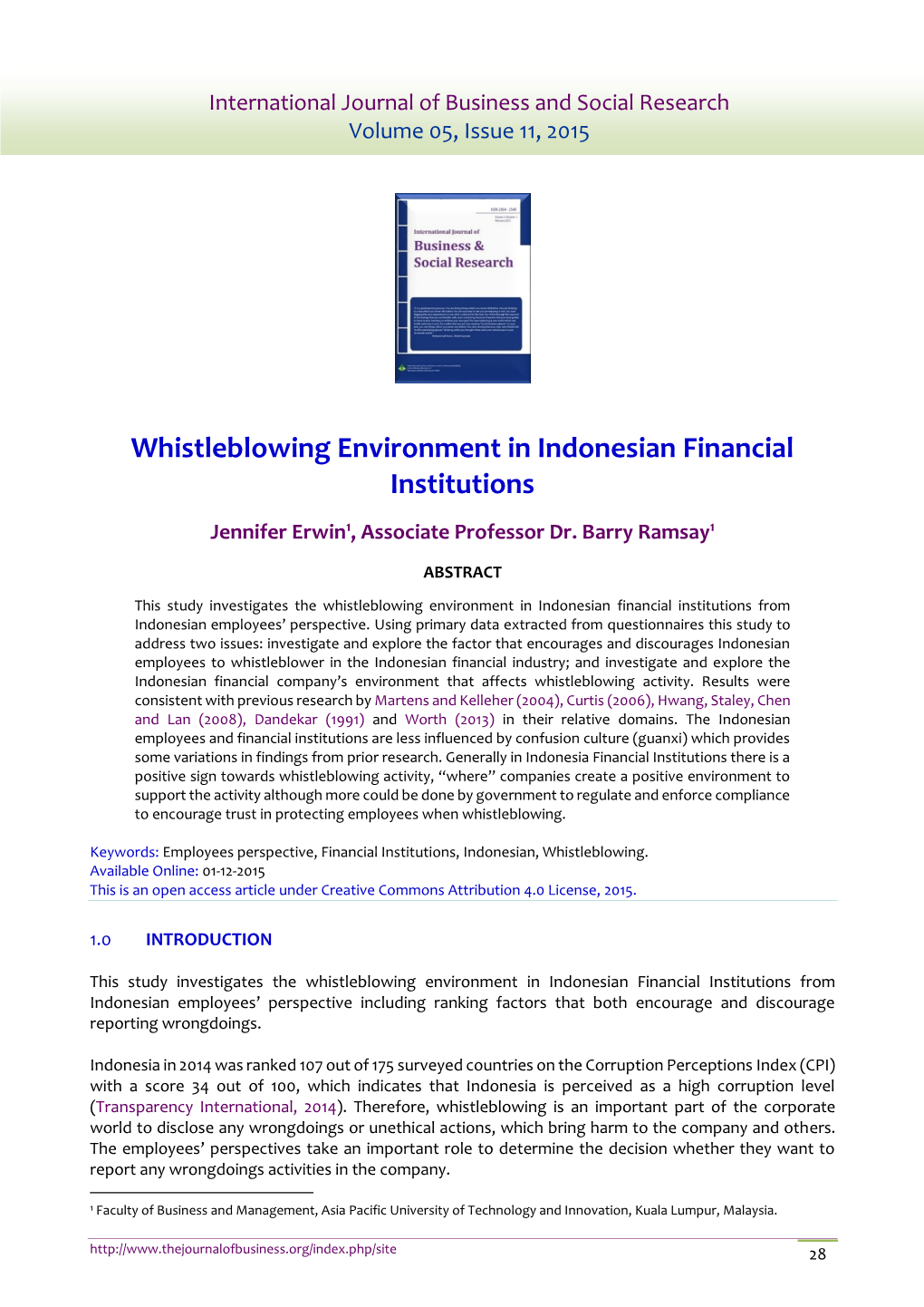 Whistleblowing Environment in Indonesian Financial Institutions