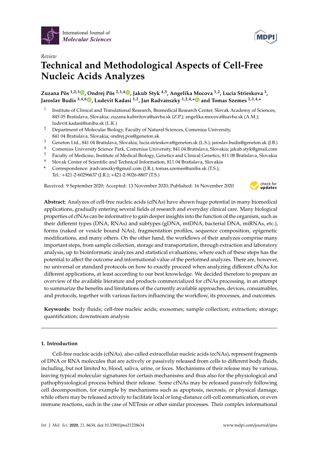 Technical and Methodological Aspects of Cell-Free Nucleic Acids Analyzes