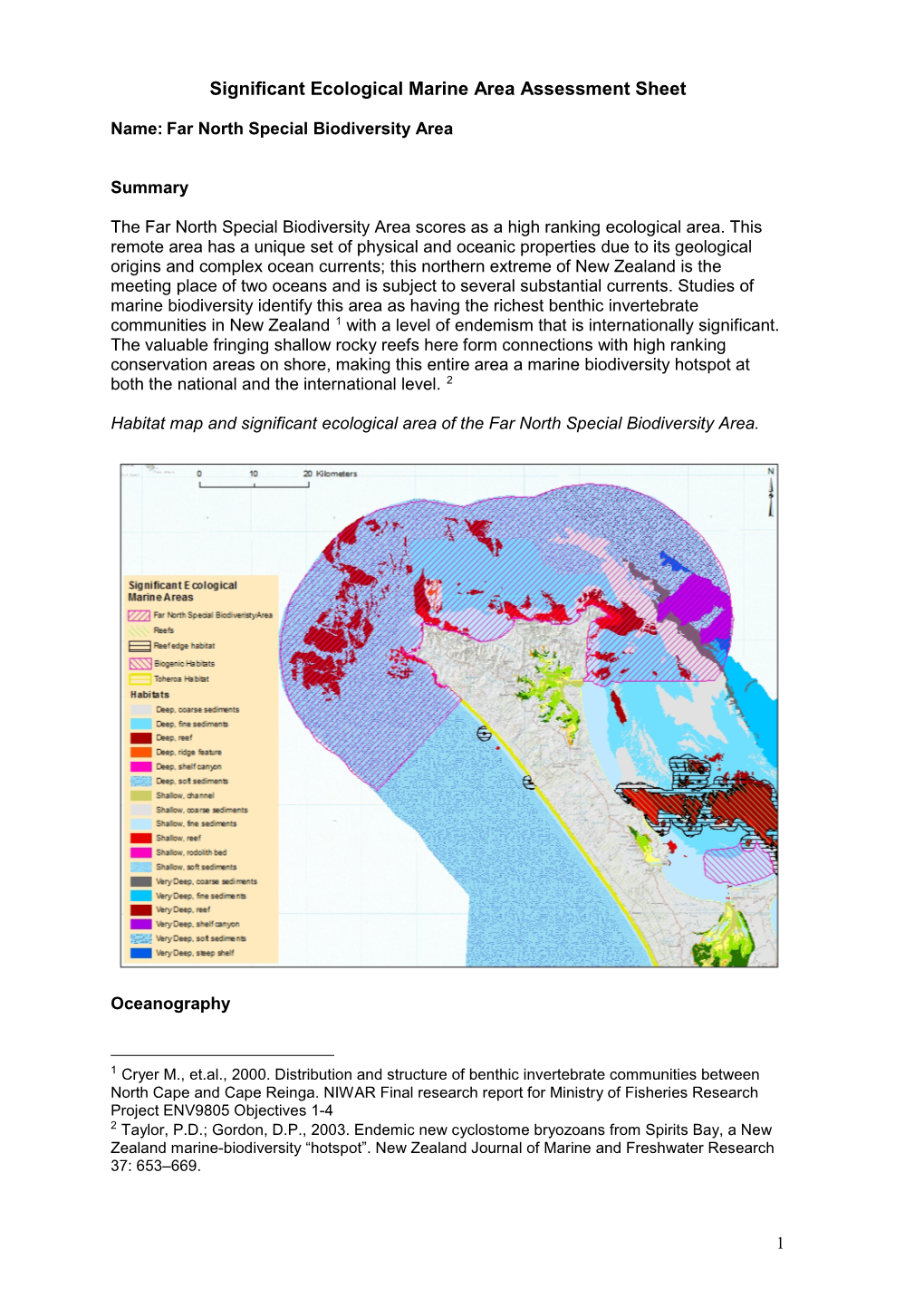 Significant Ecological Marine Area Assessment Sheet