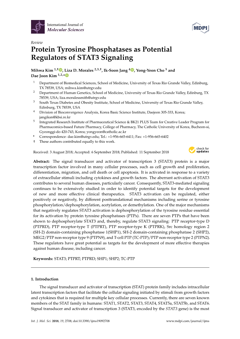 Protein Tyrosine Phosphatases As Potential Regulators of STAT3 Signaling