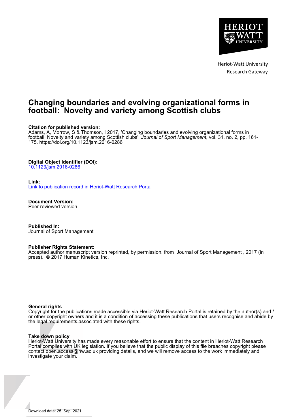 Changing Boundaries and Evolving Organizational Forms in Football: Novelty and Variety Among Scottish Clubs