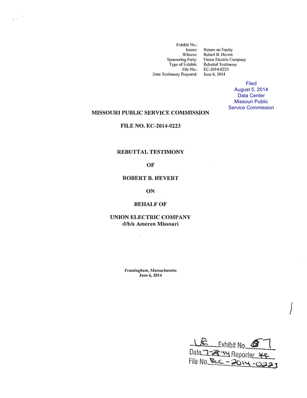 \. !?.. Exhibit No 8'1 Data:J-~--."1 Reporte~ File No \::..C..-~\'-\ -O,;L.;';;I-J Rebuttal Testimony of Robert B