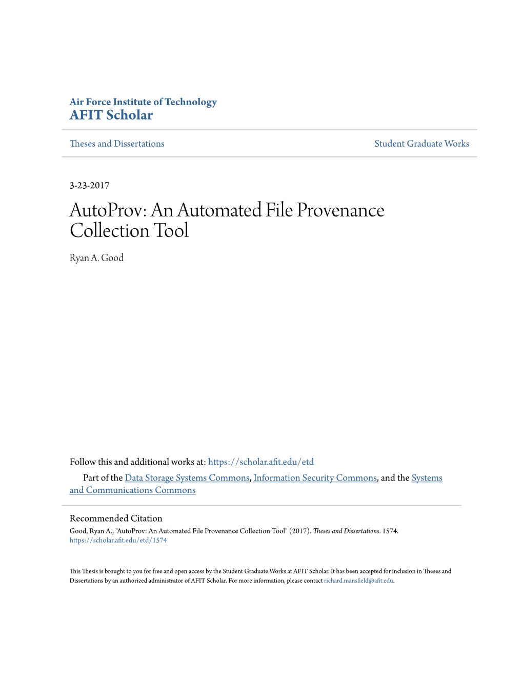 Autoprov: an Automated File Provenance Collection Tool Ryan A