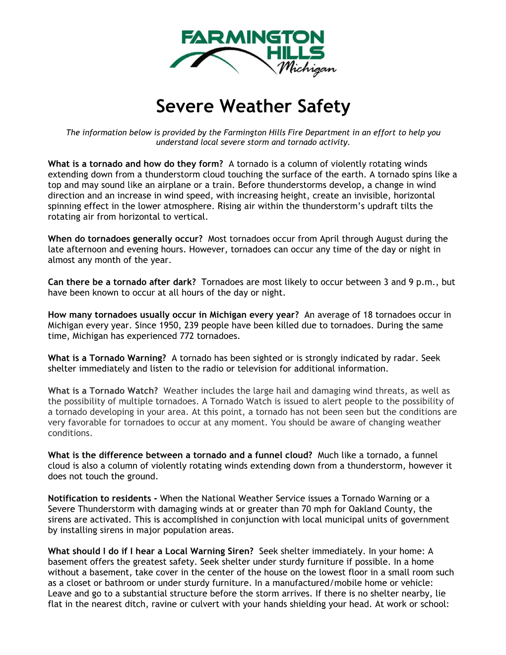 Severe Weather Safety Information