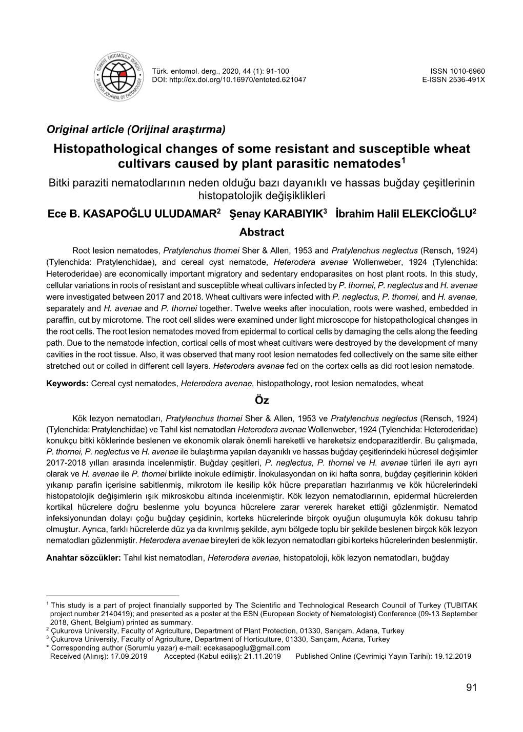 Histopathological Changes of Some Resistant and Susceptible Wheat