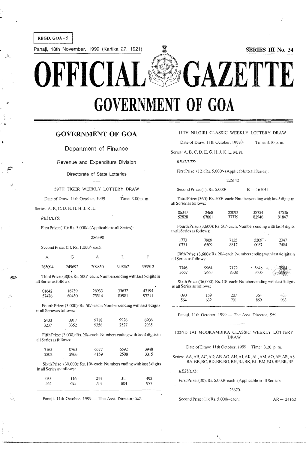 OFFICIAL~~Ggazette GOVERNMENT of GOA