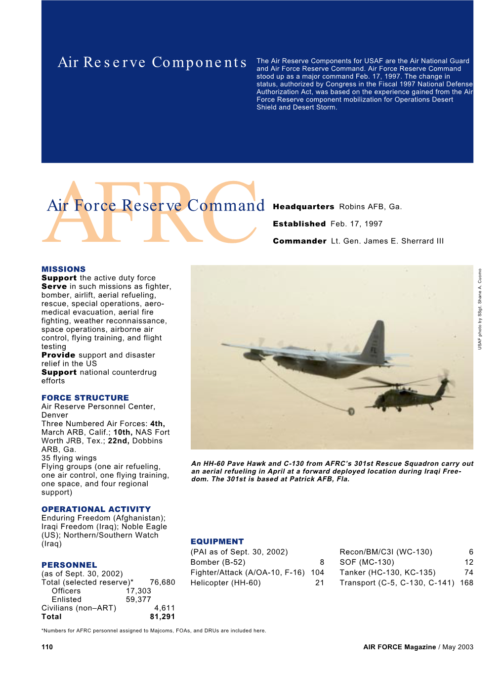 Air Reserve Components for USAF Are the Air National Guard Air Reserve Components and Air Force Reserve Command