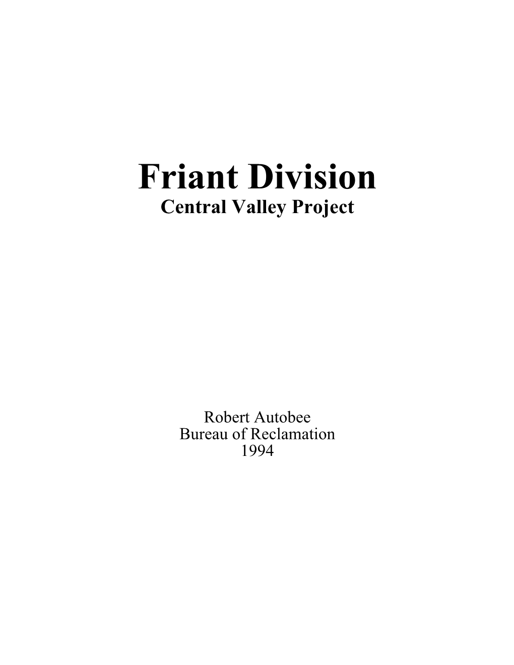 Friant Division Central Valley Project