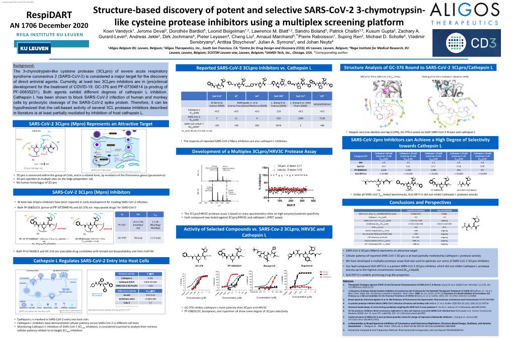 Like Cysteine Protease Inhibitors Using a Multiplex Screening Platform Koen Vandyck1, Jerome Deval2, Dorothée Bardiot5, Leonid Beigelman1,2, Lawrence M