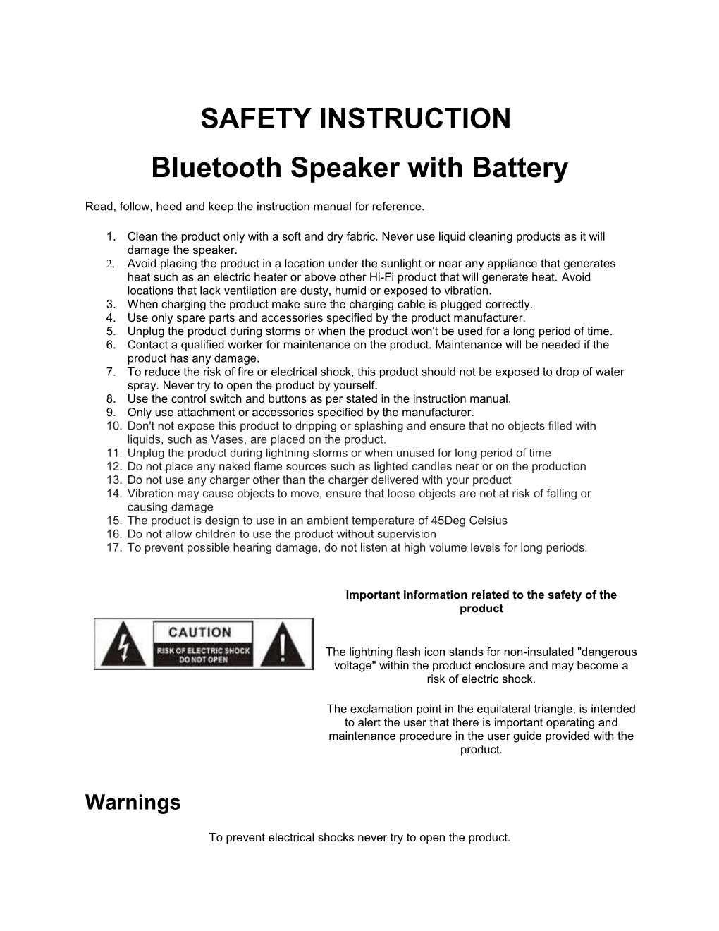 Important Safety Instruction No PSU