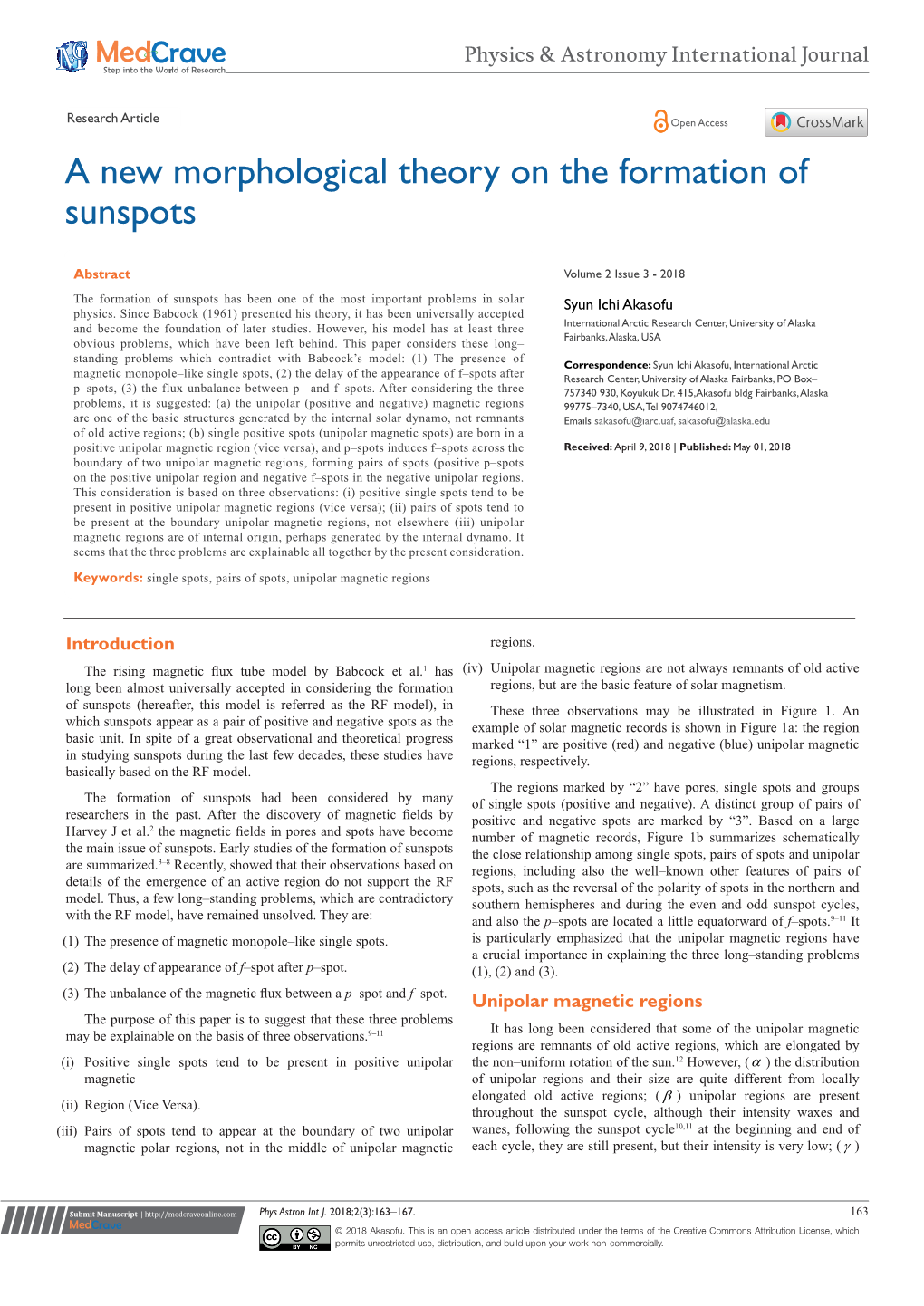 Akasofu SI. a New Morphological Theory on the Formation of Sunspots