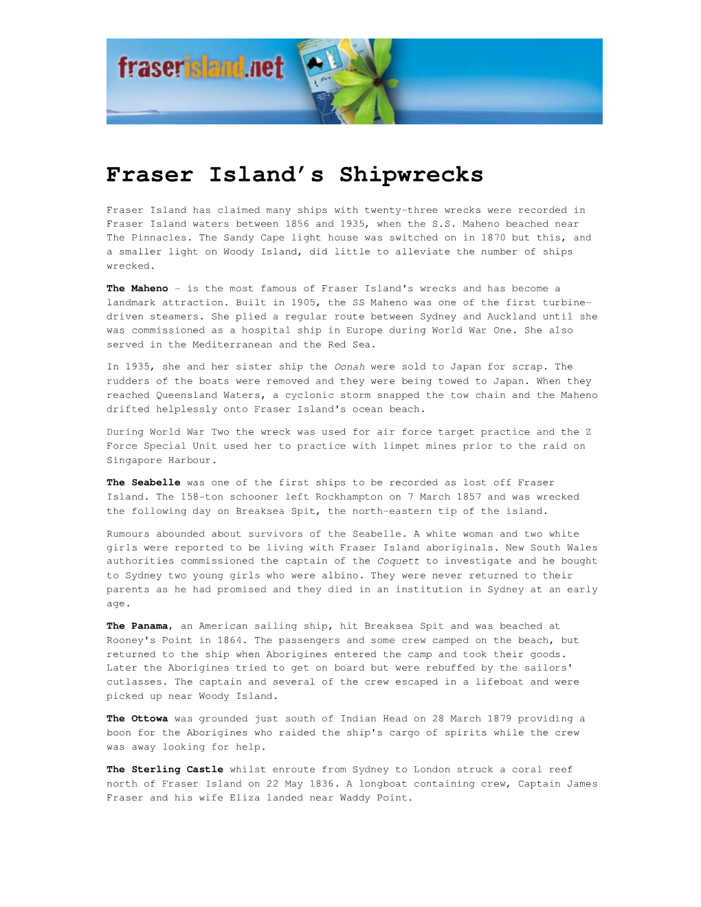 Fraser Island's Shipwrecks
