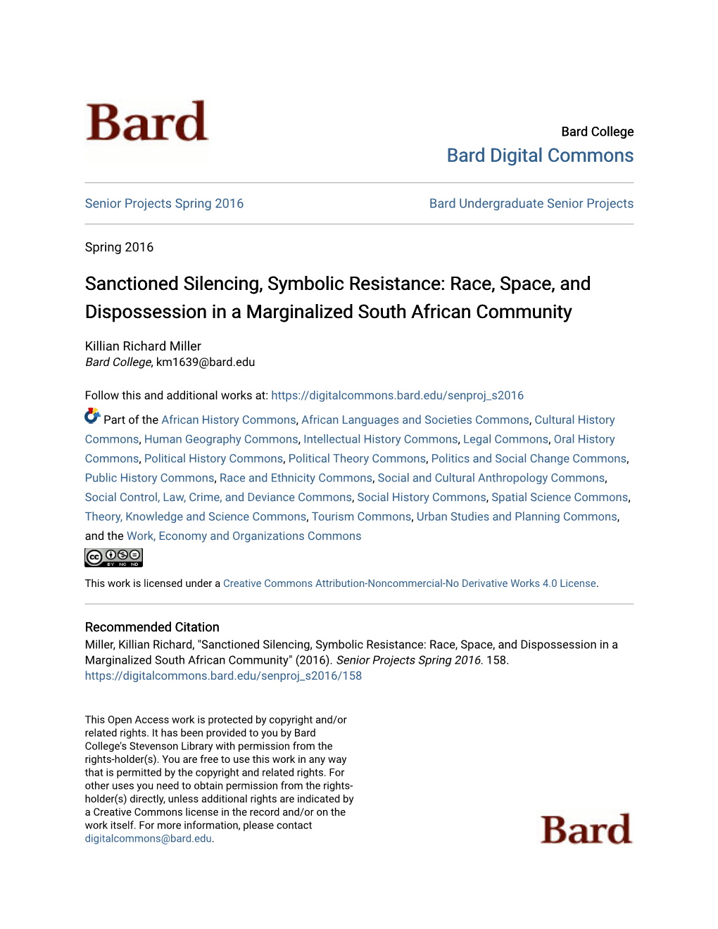 Race, Space, and Dispossession in a Marginalized South African Community