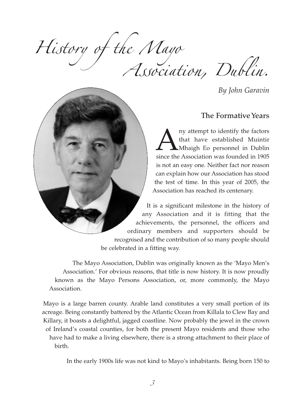 History of the Mayo Association, Dublin. by John Garavin