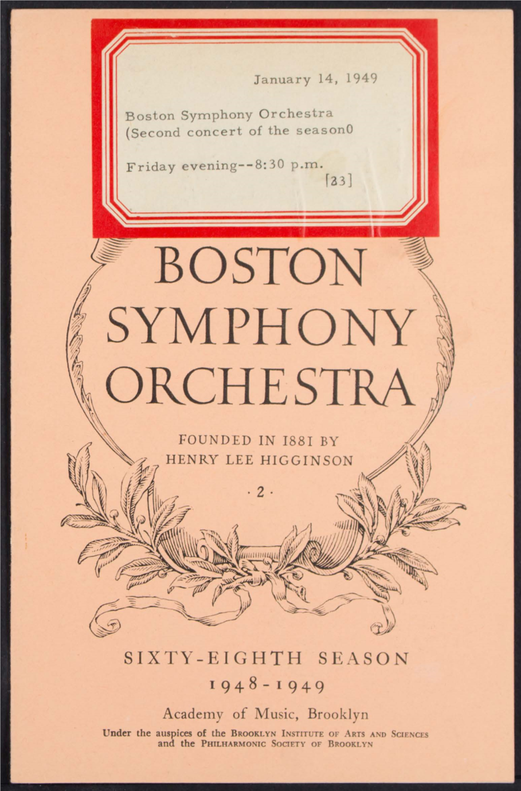 Boston Symphony Orchestra (Second Concert of the Seasono