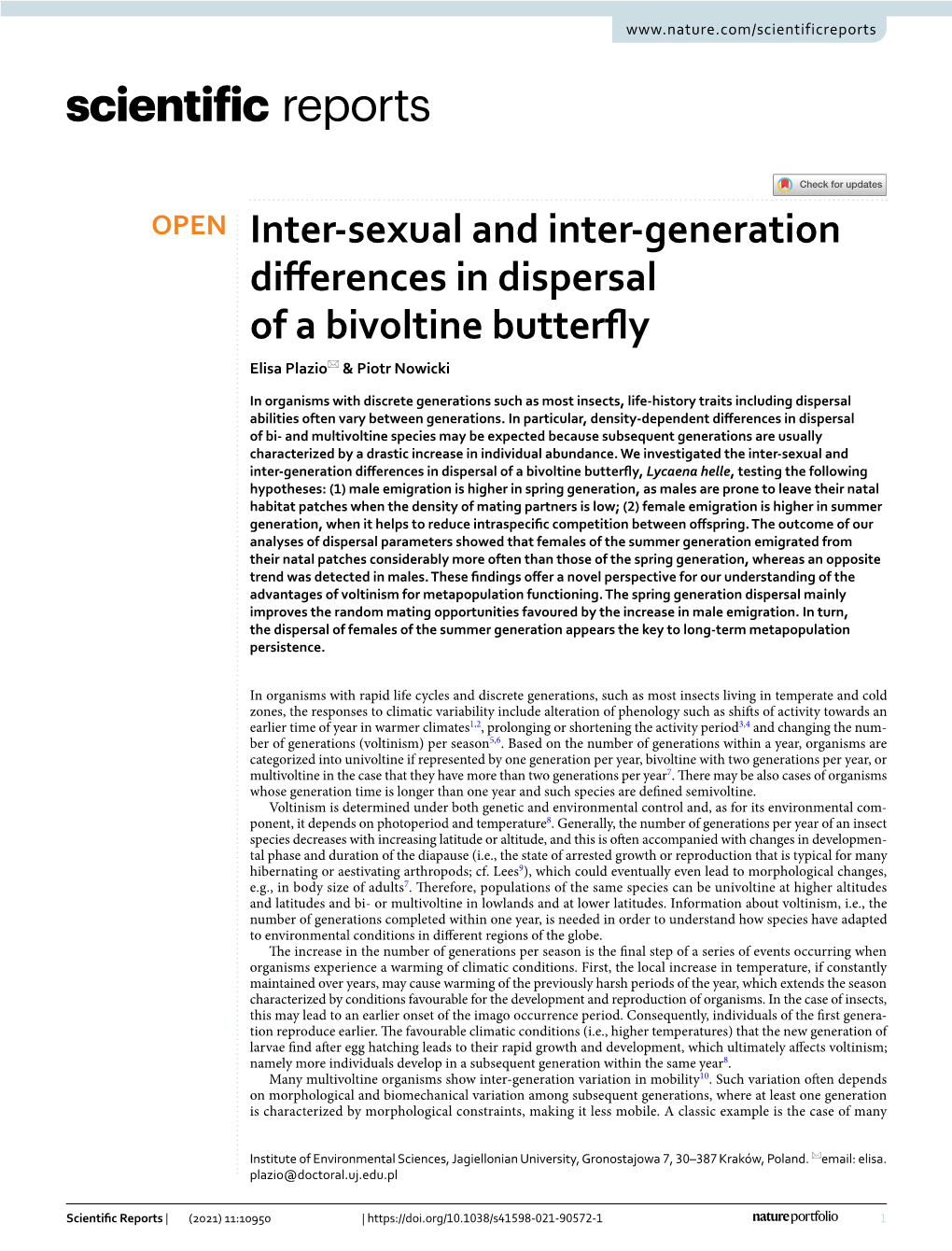 Inter-Sexual and Inter-Generation Differences in Dispersal of A