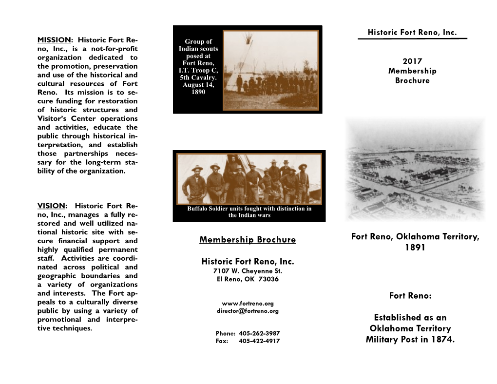 Membership Brochure Fort Reno, Oklahoma Territory, Highly Qualified Permanent 1891 Staff