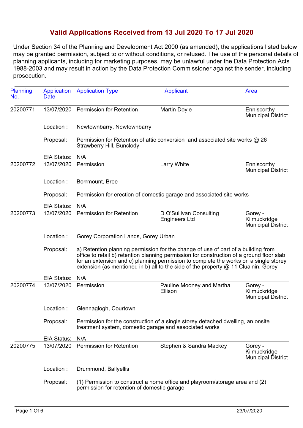 17/07/2020 Permission for Retention Sean Gaul Rosslare Municipal District